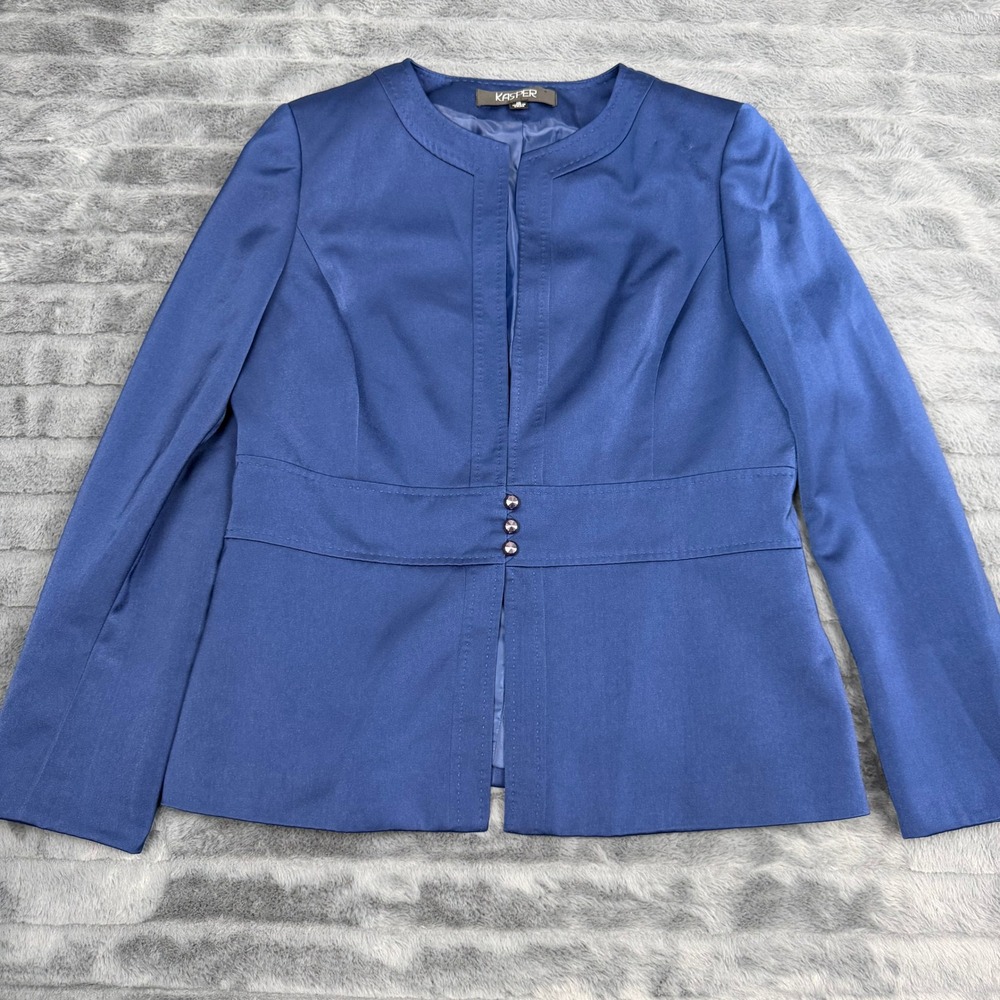 Kasper Womens Royal Blue Satin Collarless Blazer Jacket Size 10 RN 54050